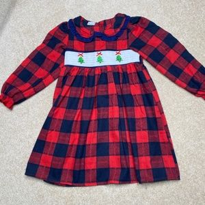 Sweet smocked red and black plaid Christmas tree dress